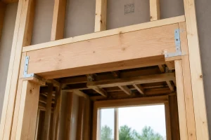 Chevetre de fenetre en bois dans une construction